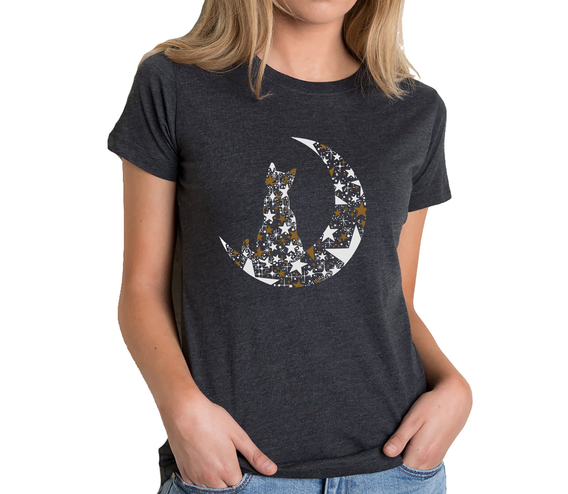 Cat Sitting On Moon - Womens Premium Blend Word Art T-Shirt