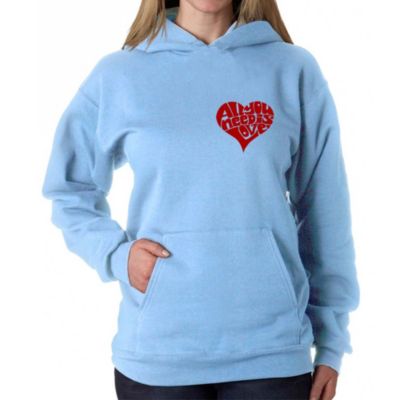 LA Pop Art All You Need is Love - Women's Word Art Hooded Sweatshirt, Blue, 4XL