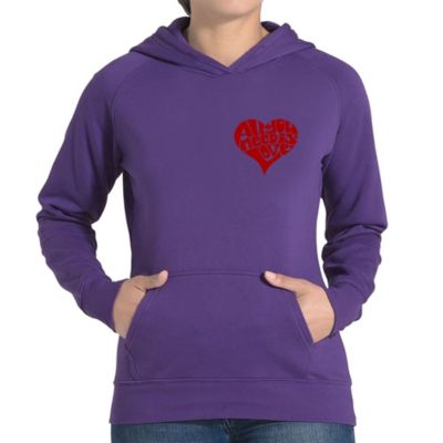 LA Pop Art All You Need is Love - Women's Word Art Hooded Sweatshirt, Purple, 4XL