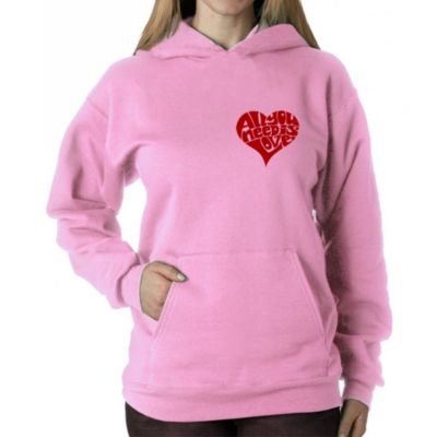 LA Pop Art All You Need is Love - Women's Word Art Hooded Sweatshirt, Pink, 4XL