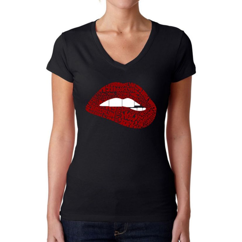 Brooklyn Lips - Womens Word Art V-Neck T-Shirt