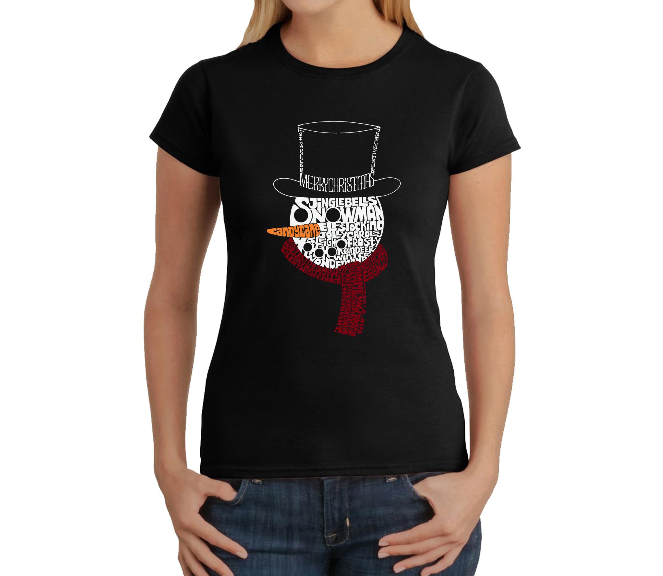 Snowman Face - Womens Word Art T-Shirt