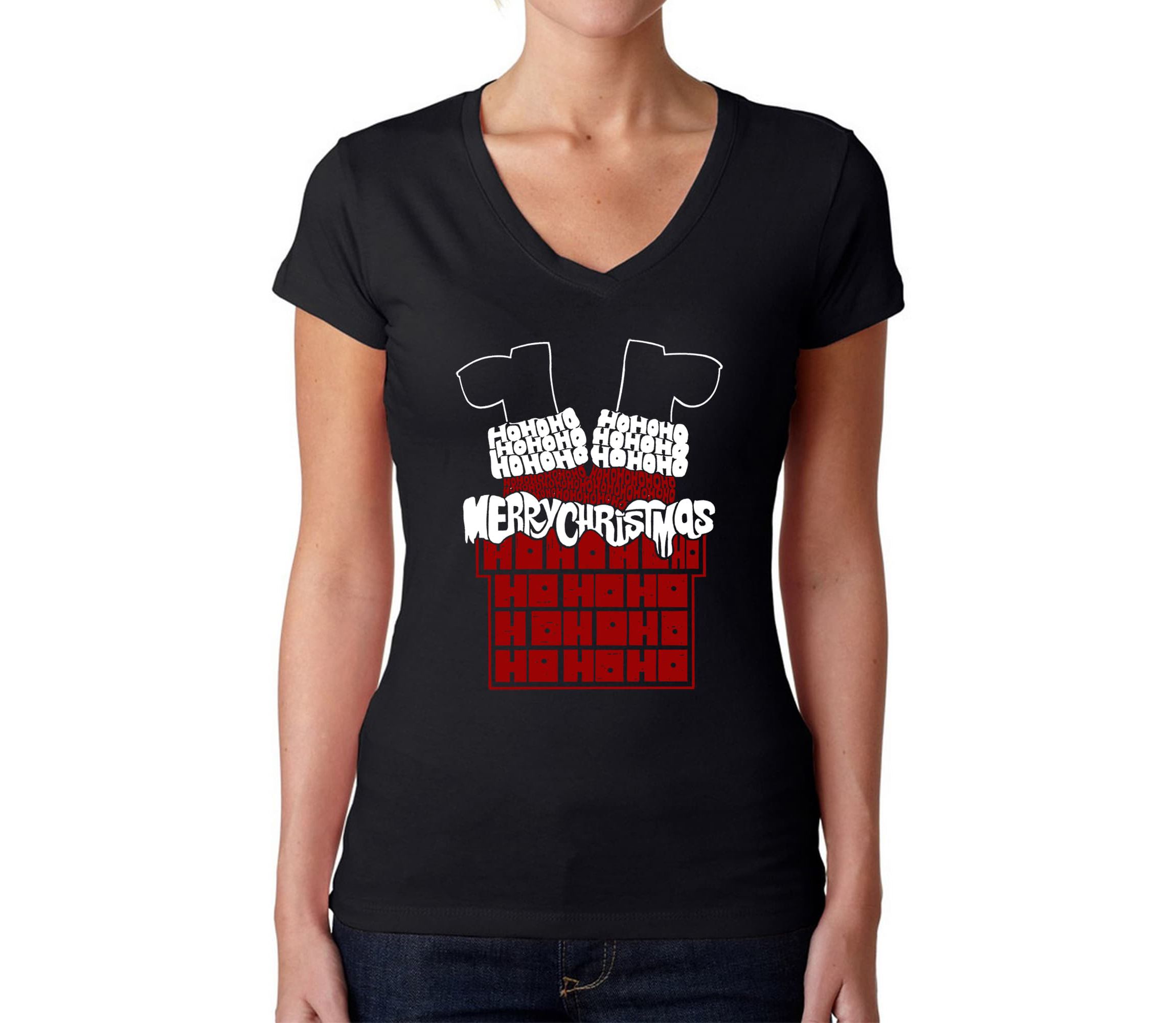 Chimney Santa - Womens Word Art V-Neck T-Shirt