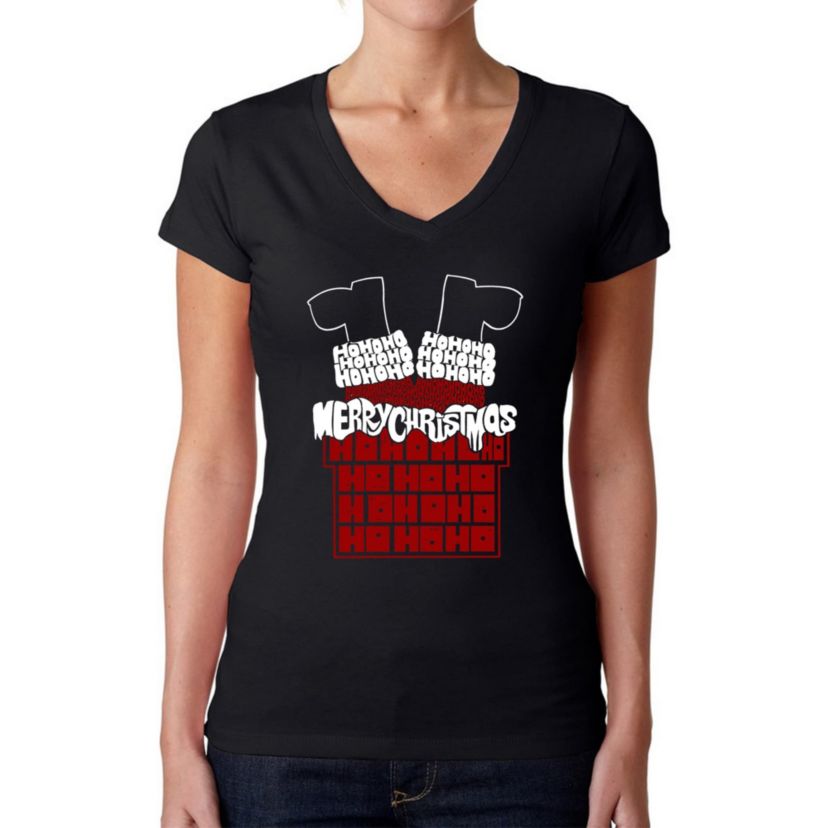 Chimney Santa - Womens Word Art V-Neck T-Shirt
