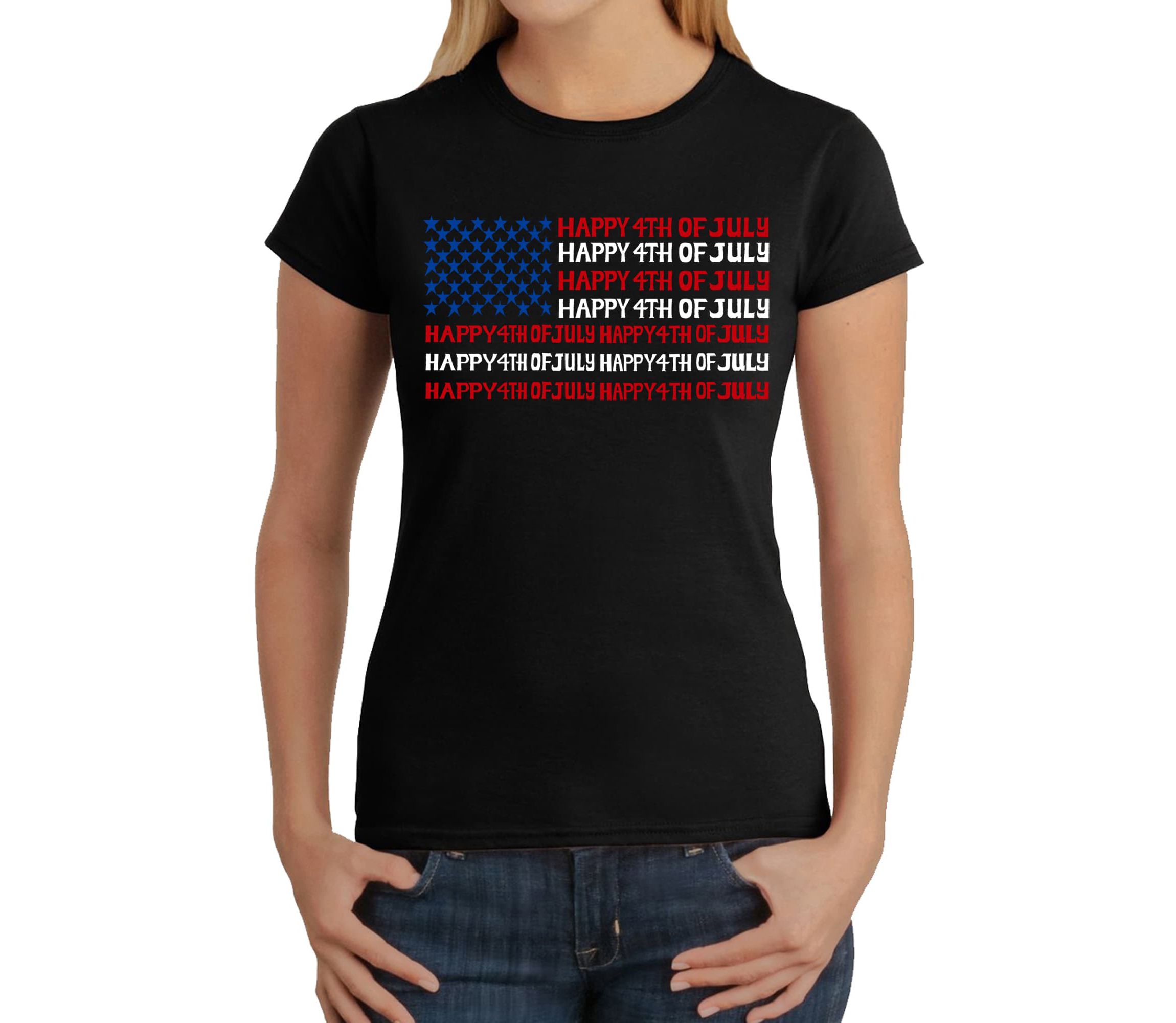 Happy 4th of July - Womens Word Art T-Shirt