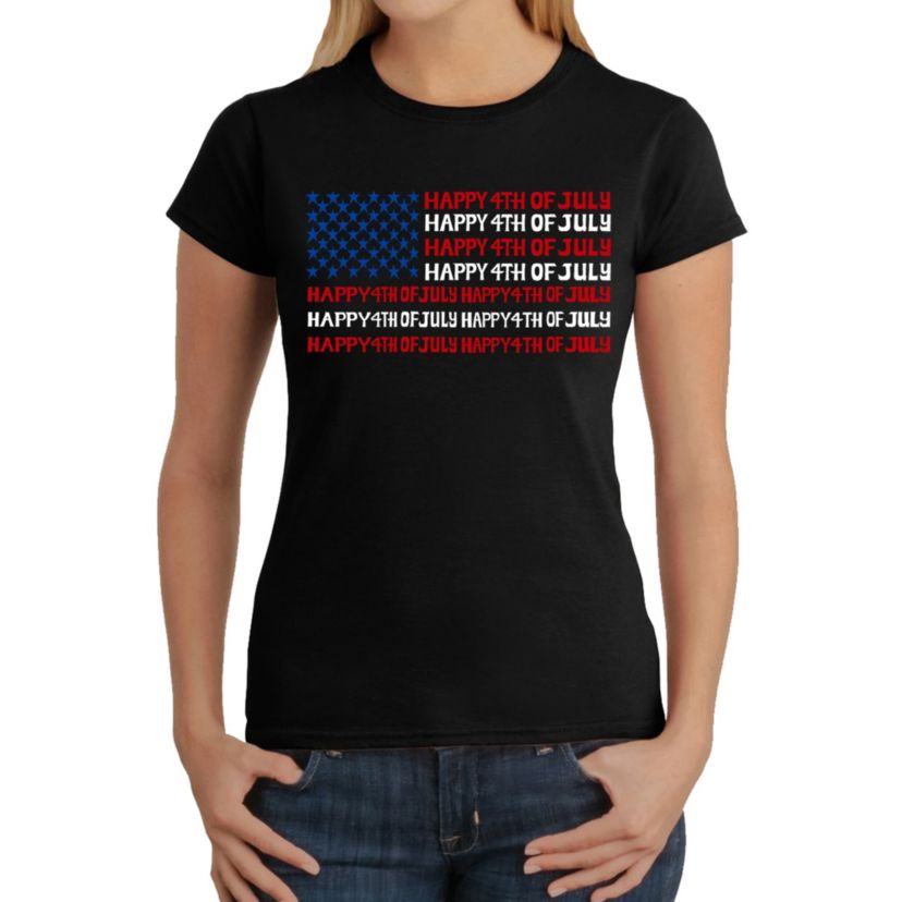 Happy 4th of July - Womens Word Art T-Shirt