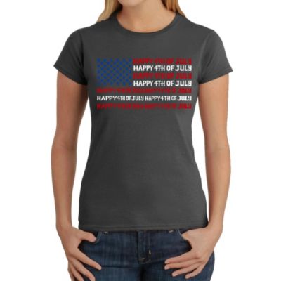 LA Pop Art Happy 4th of July - Women's Word Art T-Shirt, Grey, XS