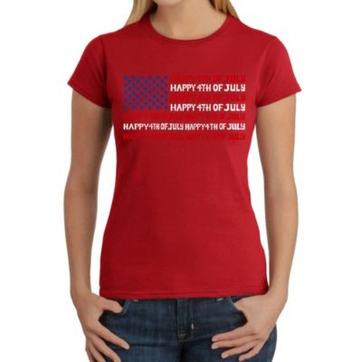 LA Pop Art Happy 4th of July - Women's Word Art T-Shirt, Red, XS