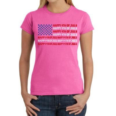 LA Pop Art Happy 4th of July - Women's Word Art T-Shirt, Pink, XS