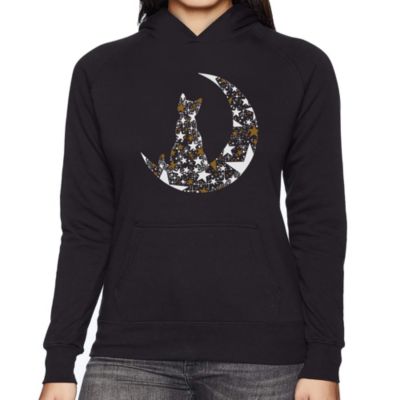 LA Pop Art Cat Sitting On Moon - Women's Word Art Hooded Sweatshirt, Black, 4XL