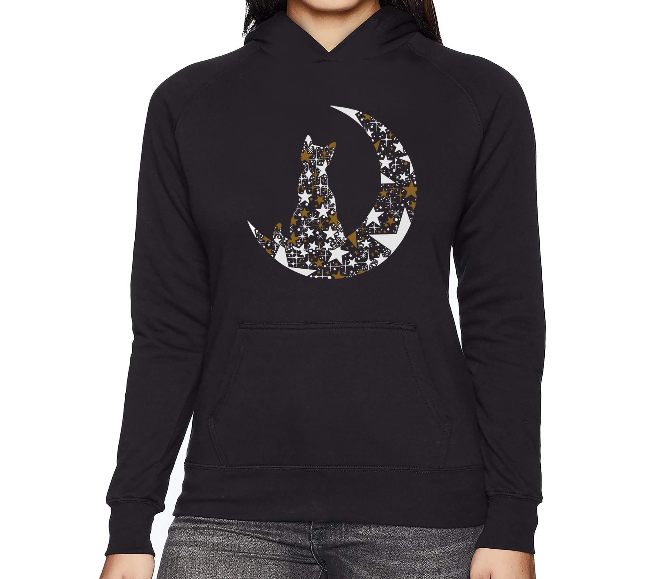 Cat Sitting On Moon - Womens Word Art Hooded Sweatshirt