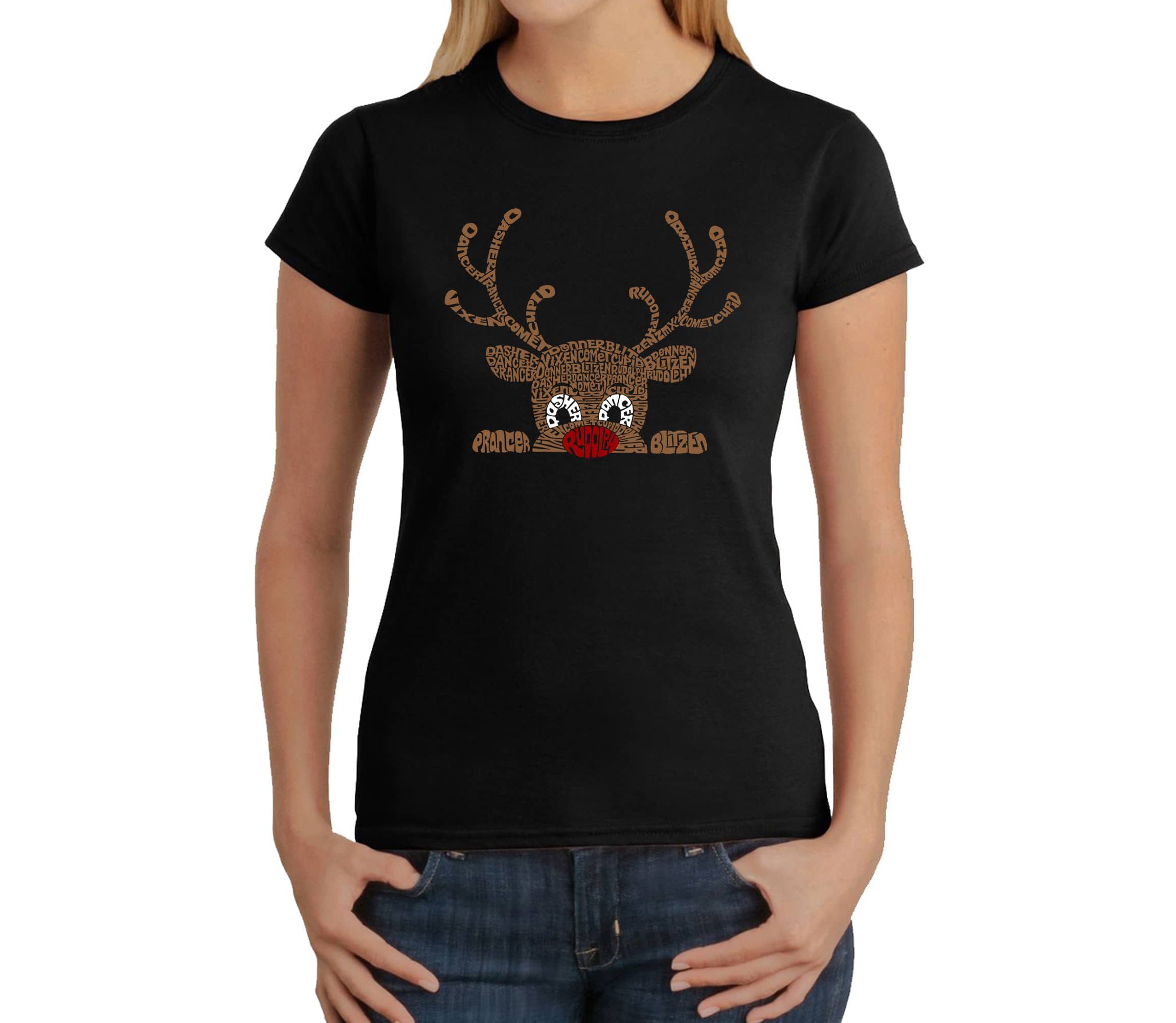 Peeking Reindeer - Womens Word Art T-Shirt