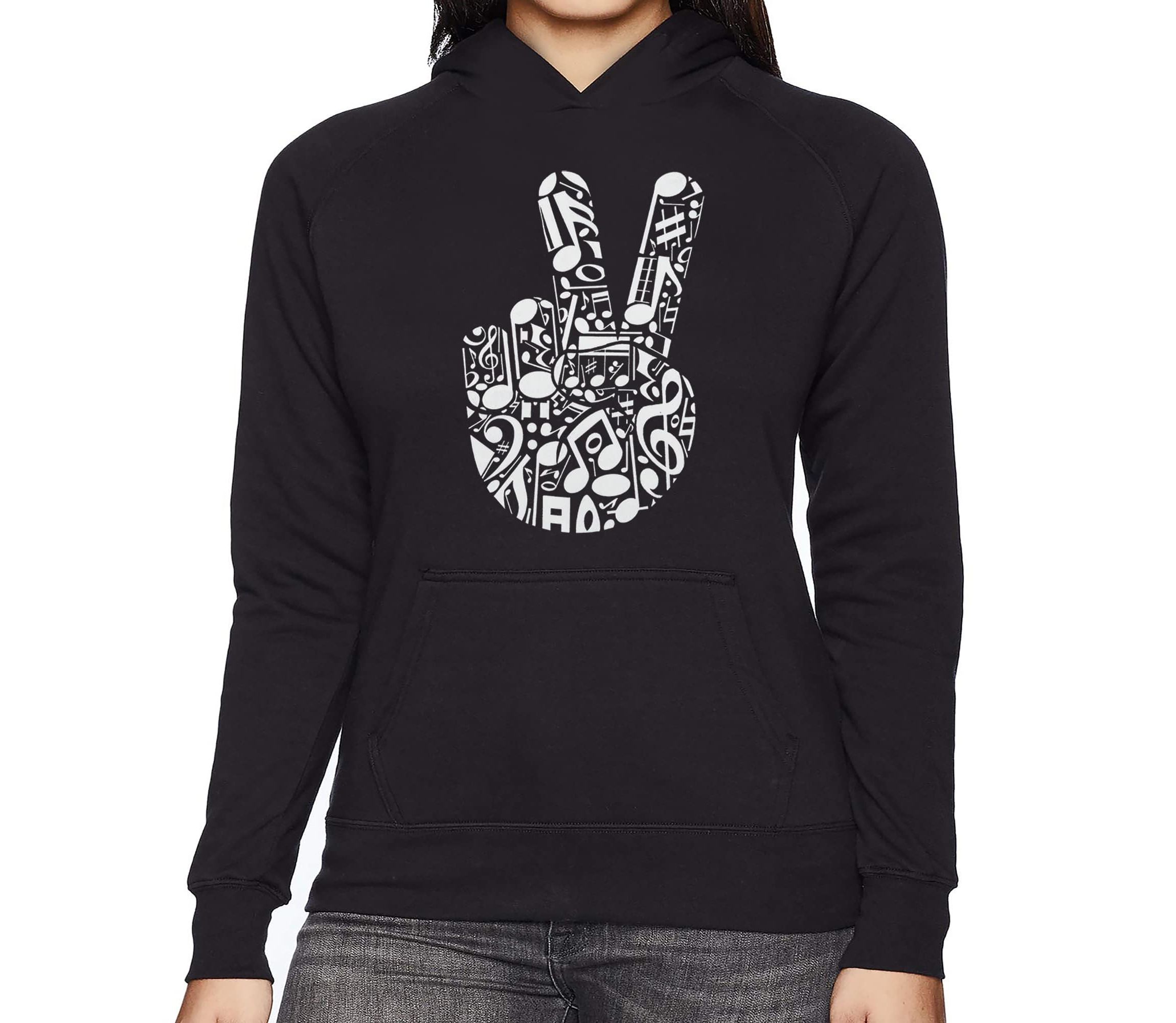 Peace Finger Notes - Womens Word Art Hooded Sweatshirt