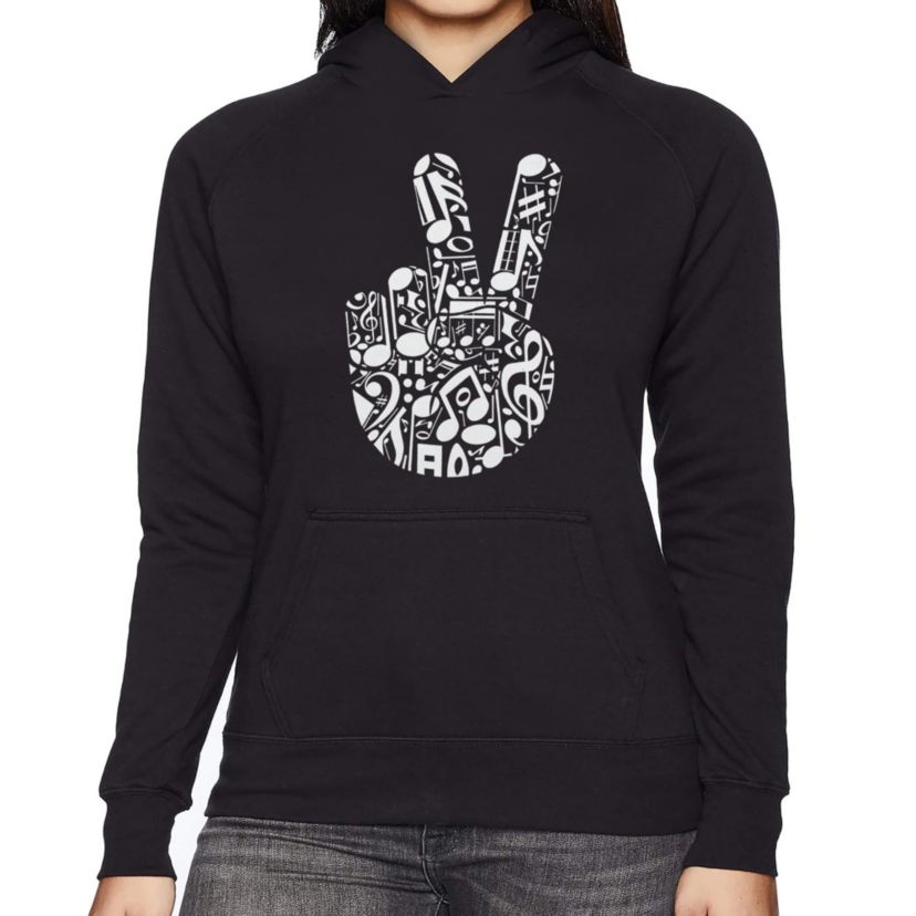 Peace Finger Notes - Womens Word Art Hooded Sweatshirt