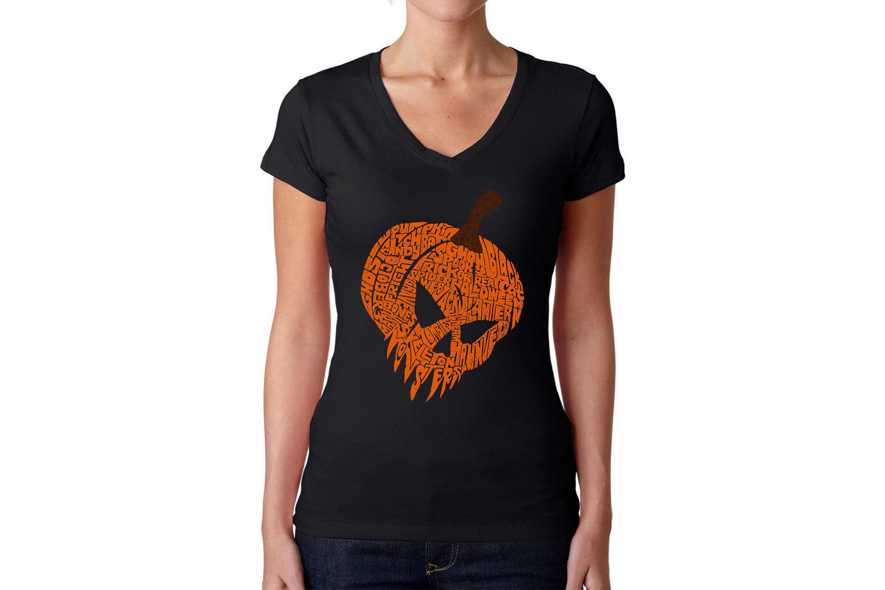 Evil Pumpkin - Womens Word Art V-Neck T-Shirt