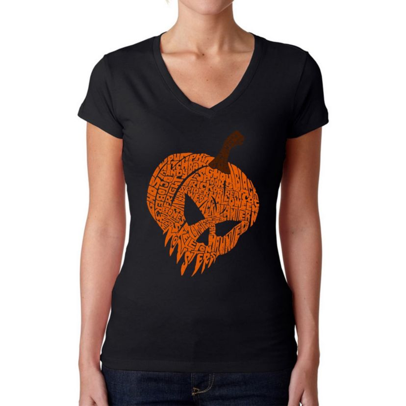 Evil Pumpkin - Womens Word Art V-Neck T-Shirt