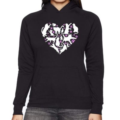 LA Pop Art Cat Heart - Women's Word Art Hooded Sweatshirt, Black, 4XL