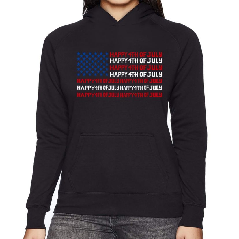 Happy 4th of July - Womens Word Art Hooded Sweatshirt