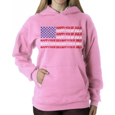 LA Pop Art Happy 4th of July - Women's Word Art Hooded Sweatshirt, Pink, 4XL