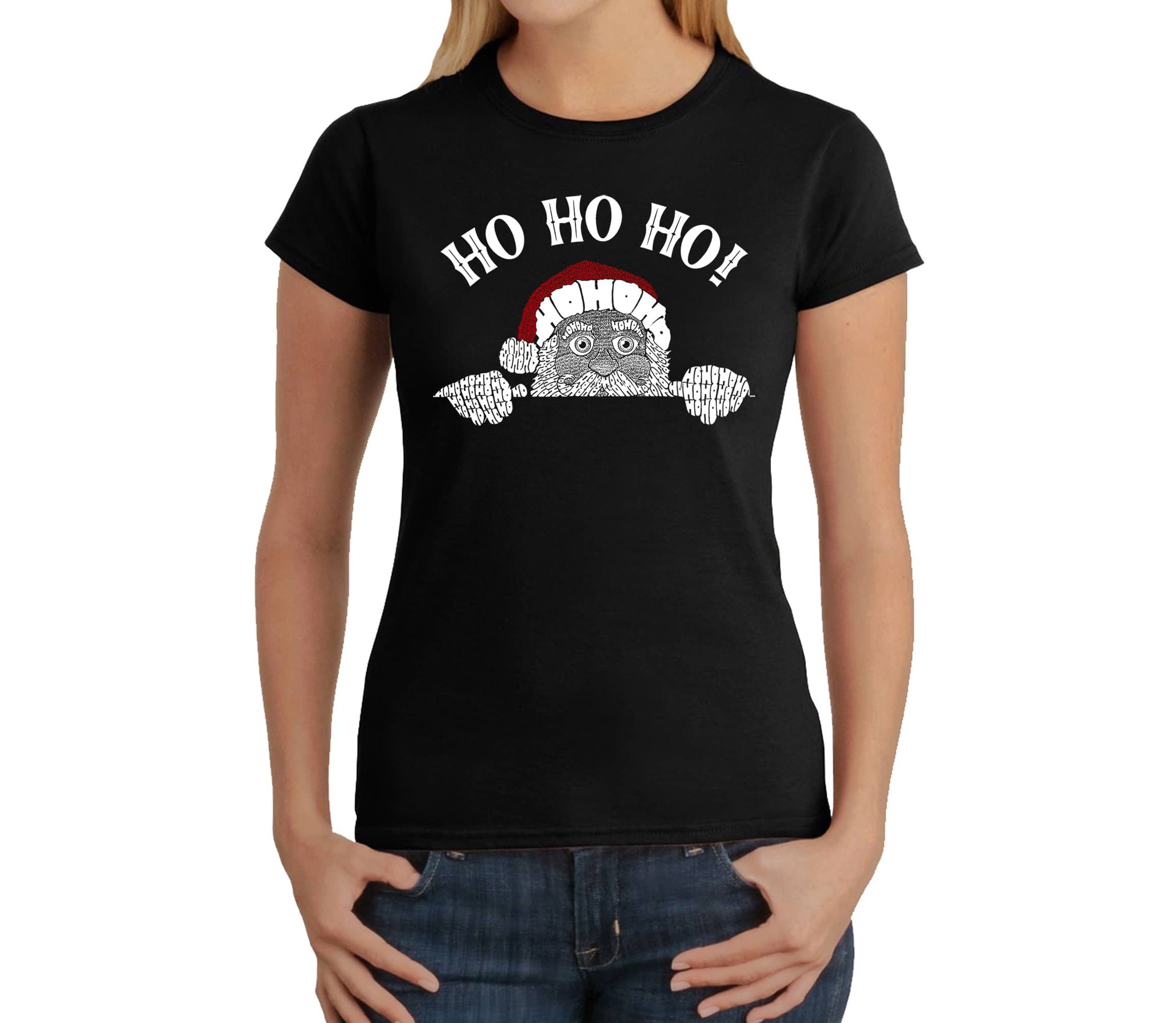 Peeking Santa - Womens Word Art T-Shirt