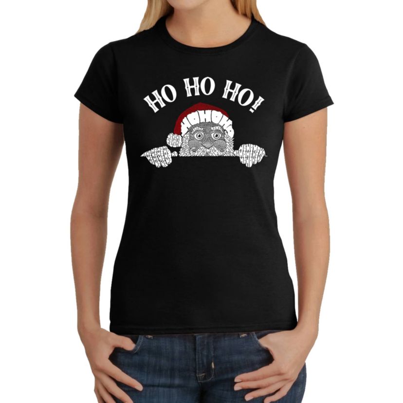 Peeking Santa - Womens Word Art T-Shirt