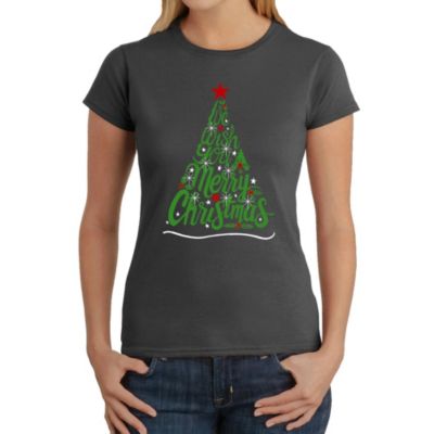 LA Pop Art We Wish You A Merry Christmas - Women's Word Art T-Shirt, Grey, XS