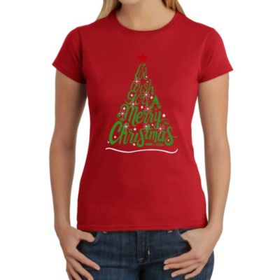 LA Pop Art We Wish You A Merry Christmas - Women's Word Art T-Shirt, Red, XS