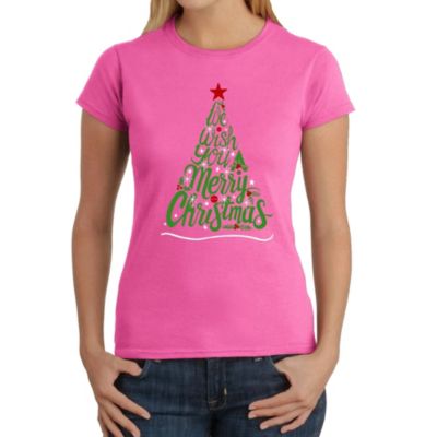 LA Pop Art We Wish You A Merry Christmas - Women's Word Art T-Shirt, Pink, XS