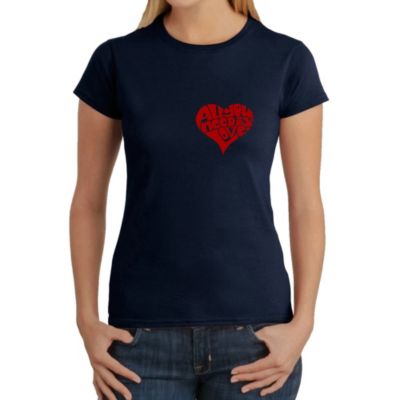 LA Pop Art All You Need is Love - Women's Word Art T-Shirt, Navy Blue, XS