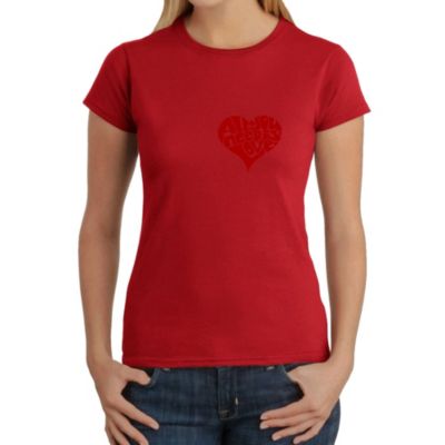 LA Pop Art All You Need is Love - Women's Word Art T-Shirt, Red, XS