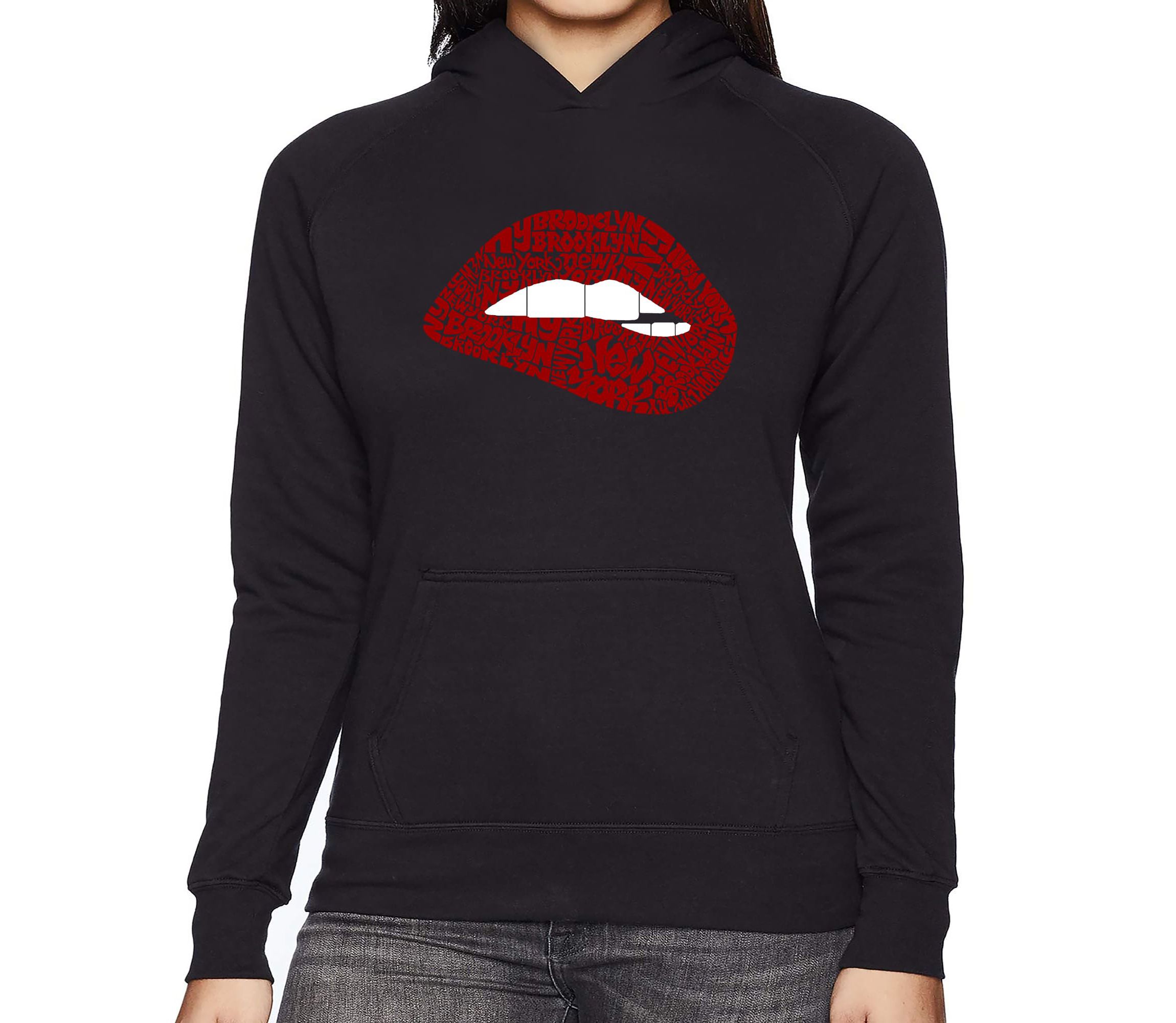 Brooklyn Lips - Womens Word Art Hooded Sweatshirt