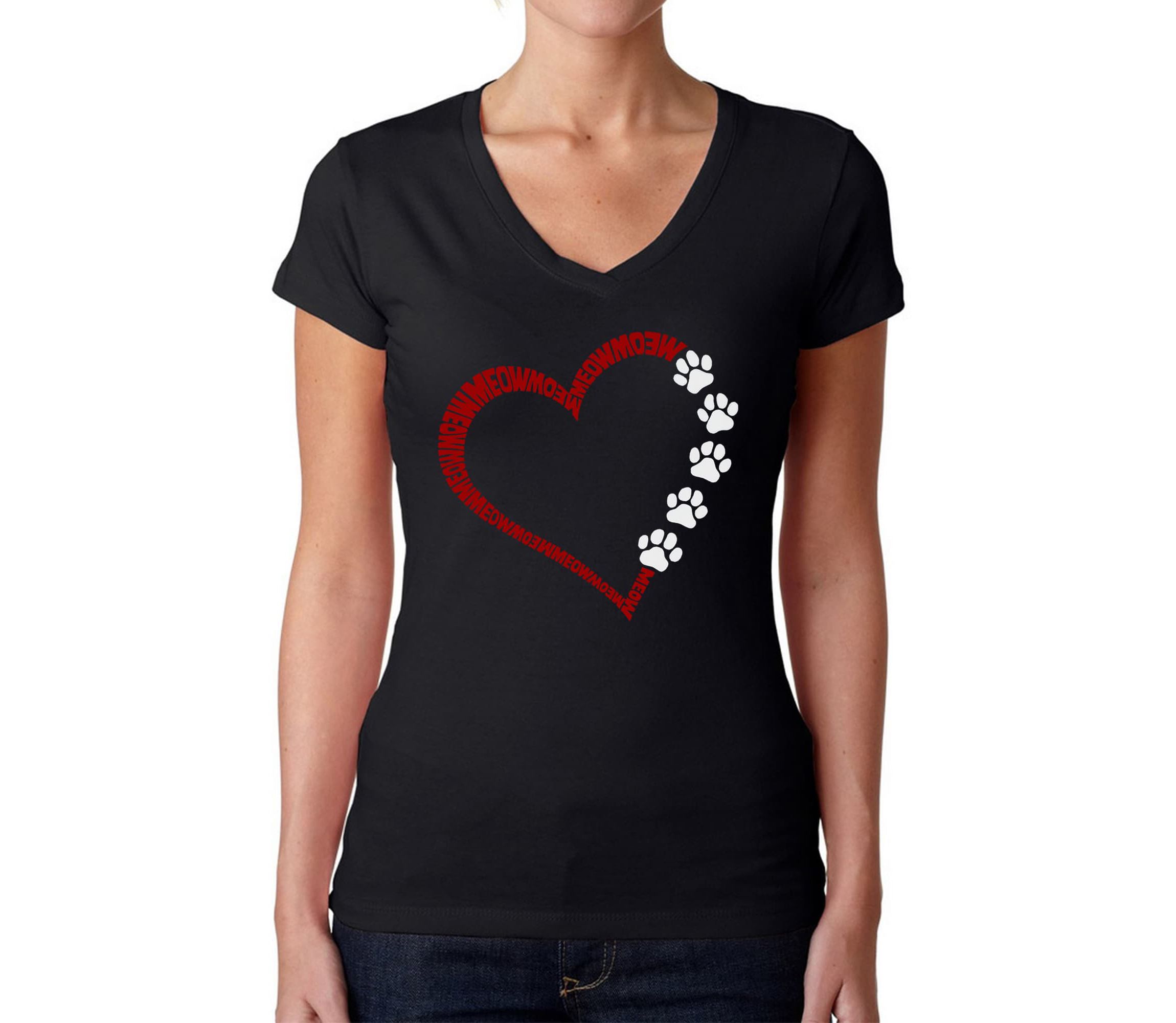 Meow Heart - Womens Word Art V-Neck T-Shirt