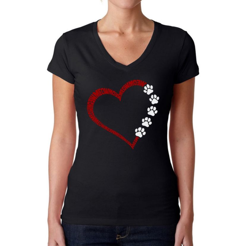 Meow Heart - Womens Word Art V-Neck T-Shirt