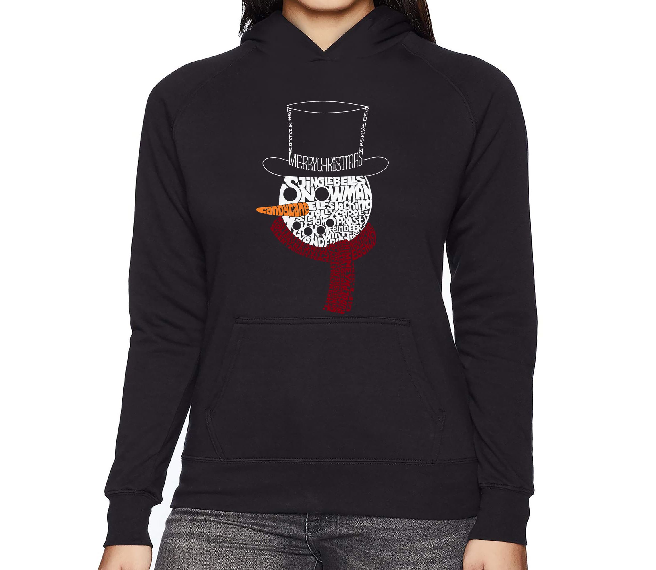 Snowman Face - Womens Word Art Hooded Sweatshirt