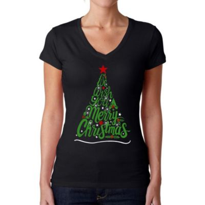 LA Pop Art We Wish You A Merry Christmas - Women's Word Art V-Neck T-Shirt