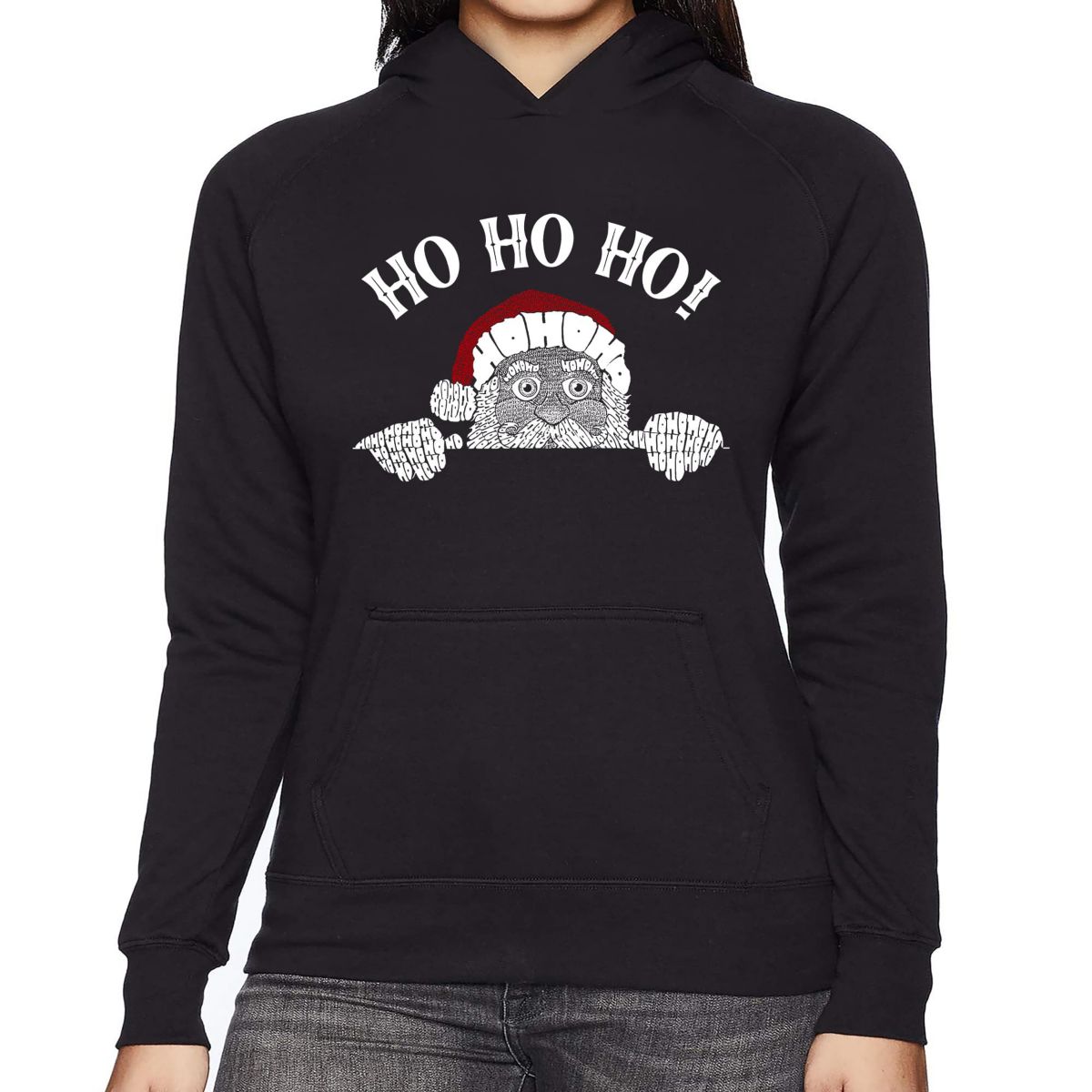 Peeking Santa - Womens Word Art Hooded Sweatshirt