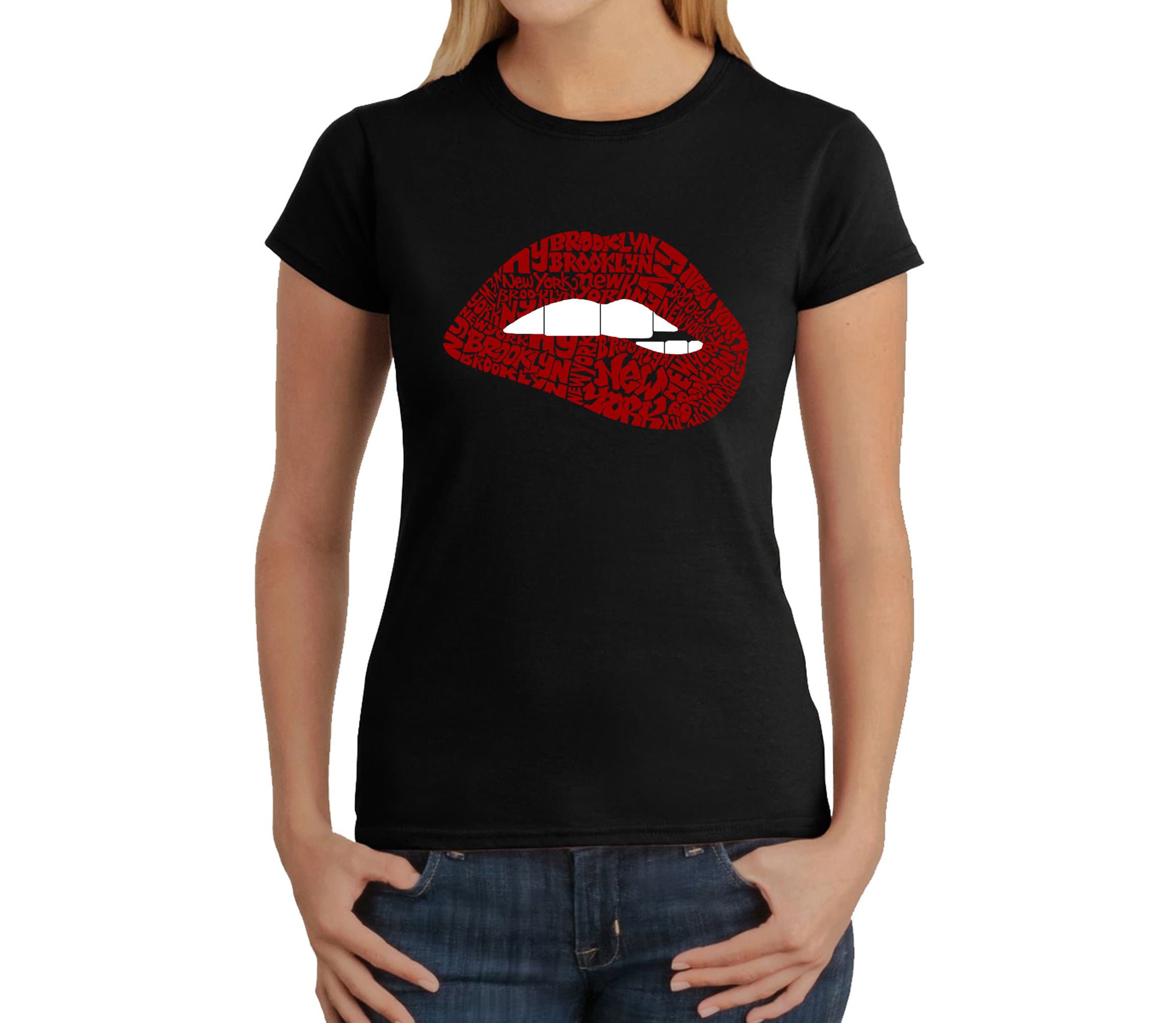 Brooklyn Lips - Womens Word Art T-Shirt