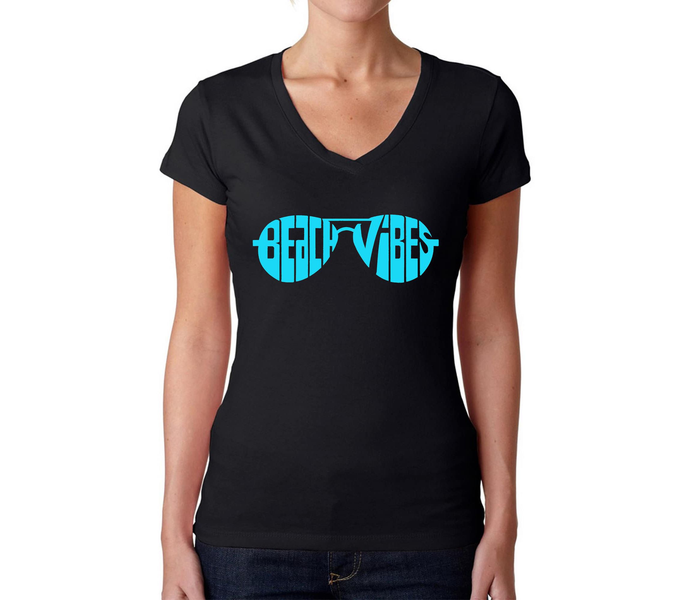 Beach Vibes - Womens Word Art V-Neck T-Shirt