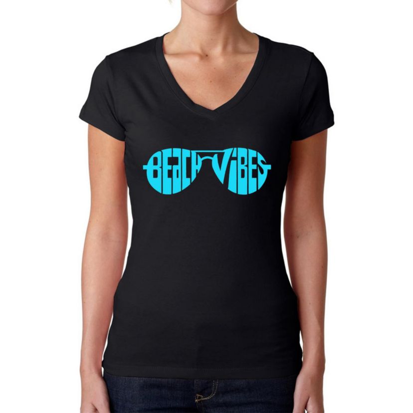 Beach Vibes - Womens Word Art V-Neck T-Shirt