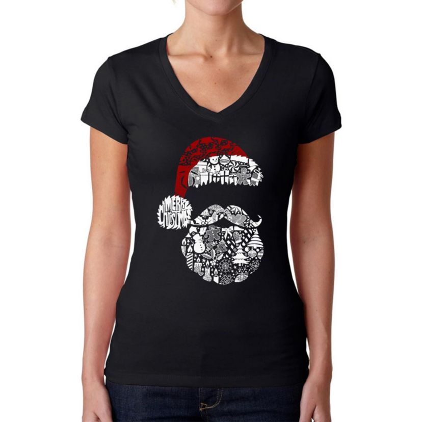Santa Pics - Womens Word Art V-Neck T-Shirt