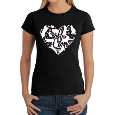 LA Pop Art Cat Heart - Women's Word Art T-Shirt, Black, 3XL