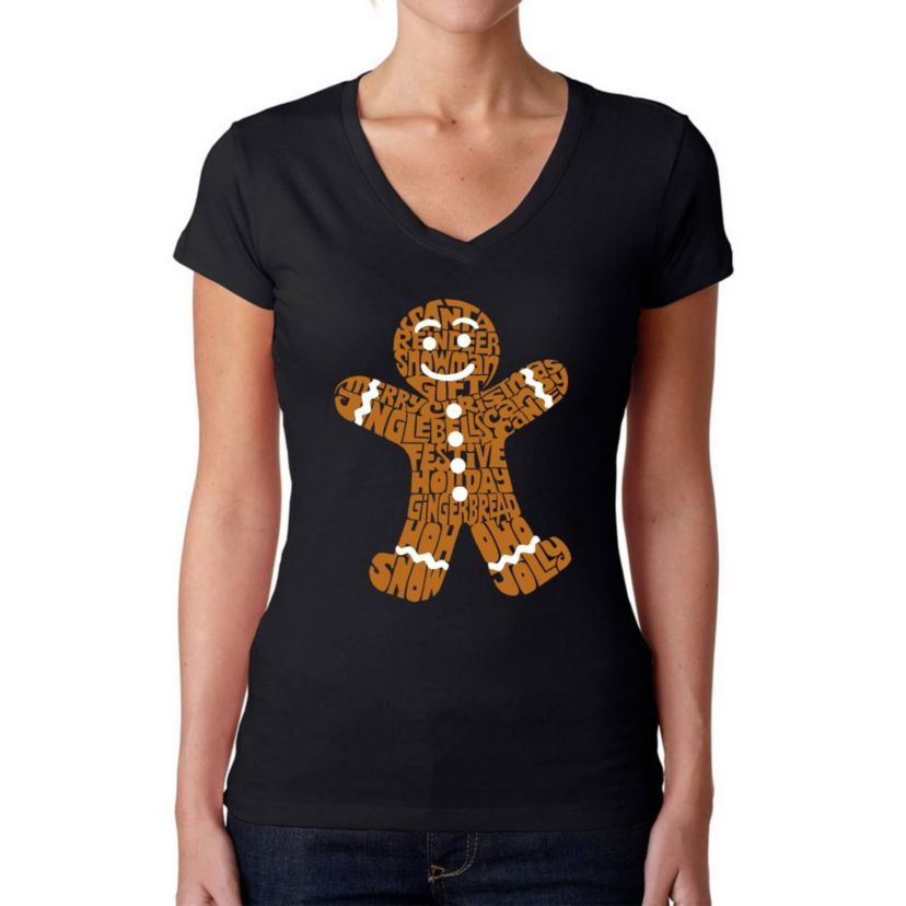 Gingerbread - Womens Word Art V-Neck T-Shirt