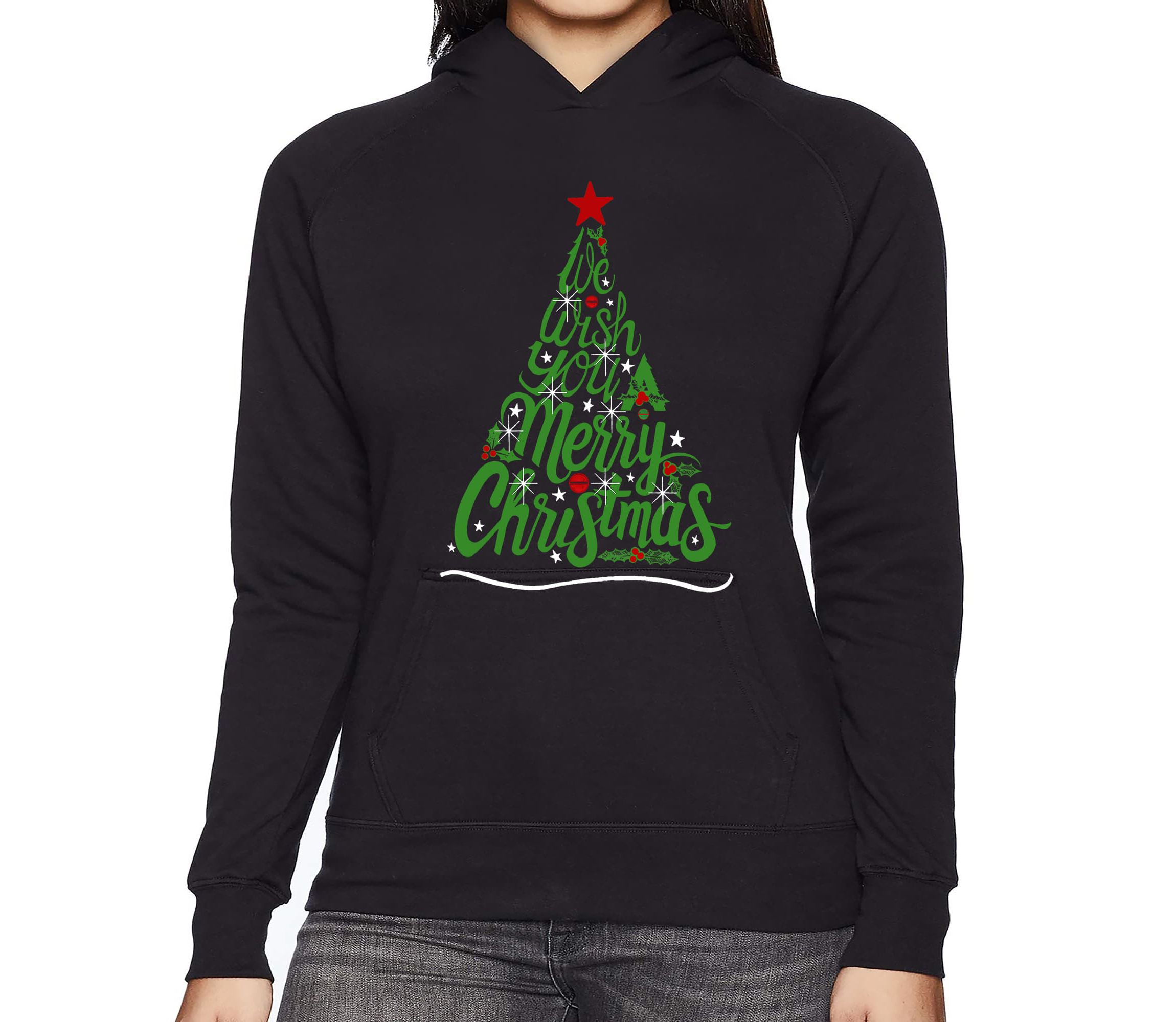 We Wish You A Merry Christmas - Womens Word Art Hooded Sweatshirt
