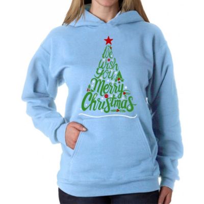 LA Pop Art We Wish You A Merry Christmas - Women's Word Art Hooded Sweatshirt, Blue, 4XL