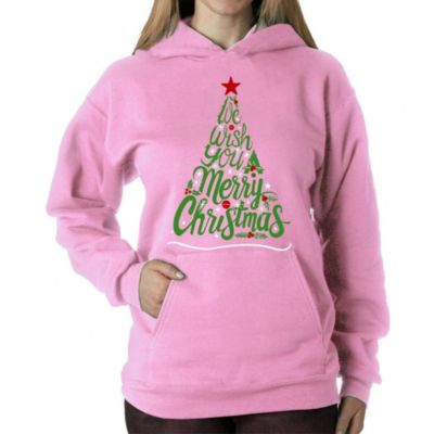 LA Pop Art We Wish You A Merry Christmas - Women's Word Art Hooded Sweatshirt, Pink, 4XL