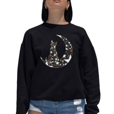 LA Pop Art Cat Sitting On Moon - Women's Word Art Crewneck Sweatshirt, Black, 4XL