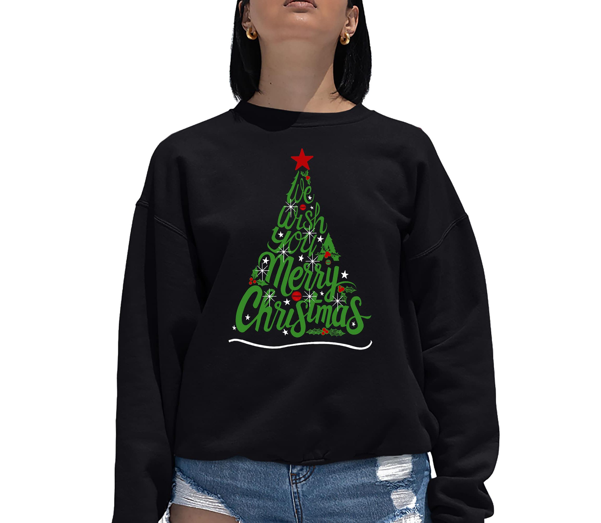 We Wish You A Merry Christmas - Womens Word Art Crewneck Sweatshirt