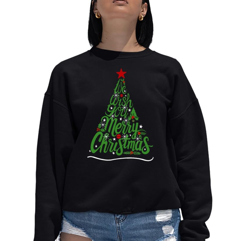 We Wish You A Merry Christmas - Womens Word Art Crewneck Sweatshirt