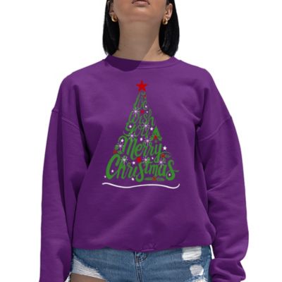 LA Pop Art We Wish You A Merry Christmas - Women's Word Art Crewneck Sweatshirt, Purple, 4XL