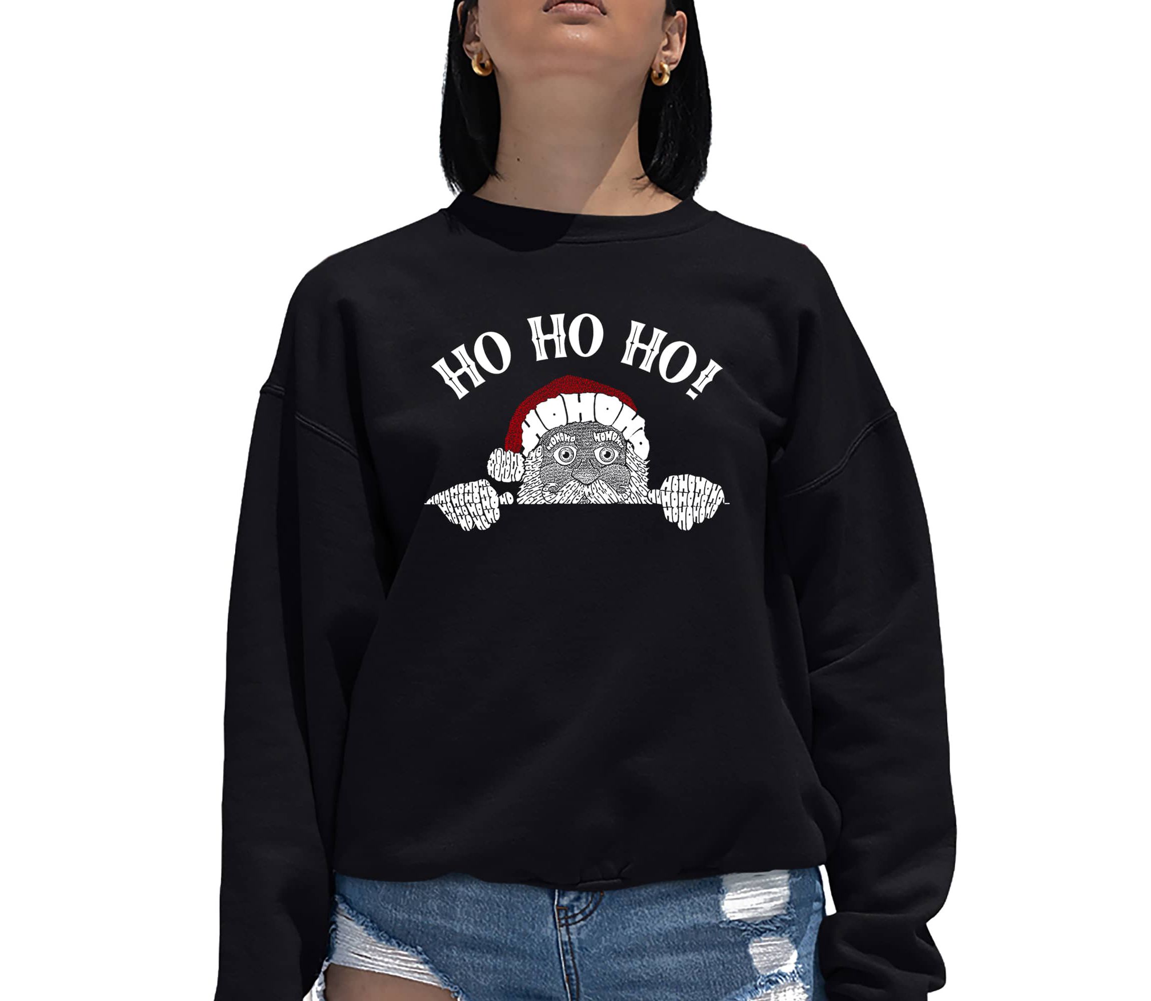 Peeking Santa - Womens Word Art Crewneck Sweatshirt